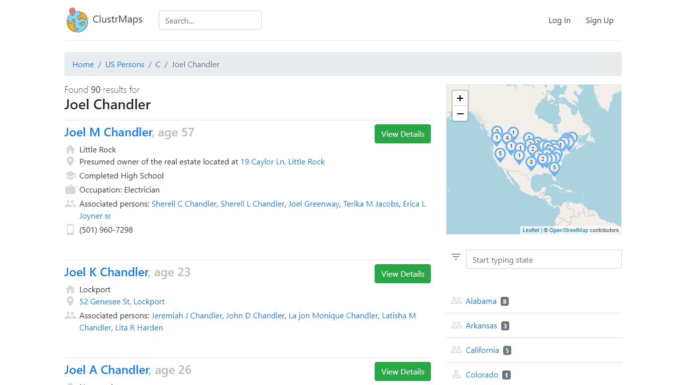 Joel Chandler - Public Records - ClustrMaps.com