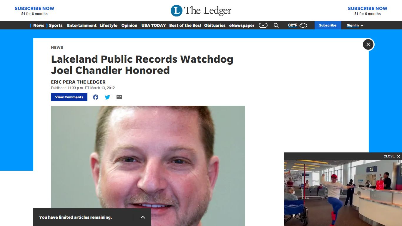 Lakeland Public Records Watchdog Joel Chandler Honored