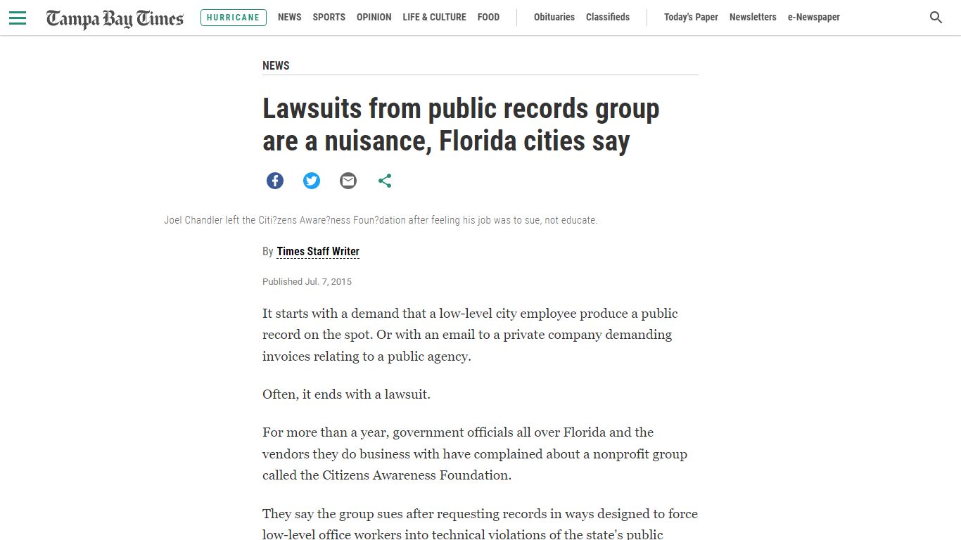 Lawsuits from public records group are a nuisance, Florida cities say